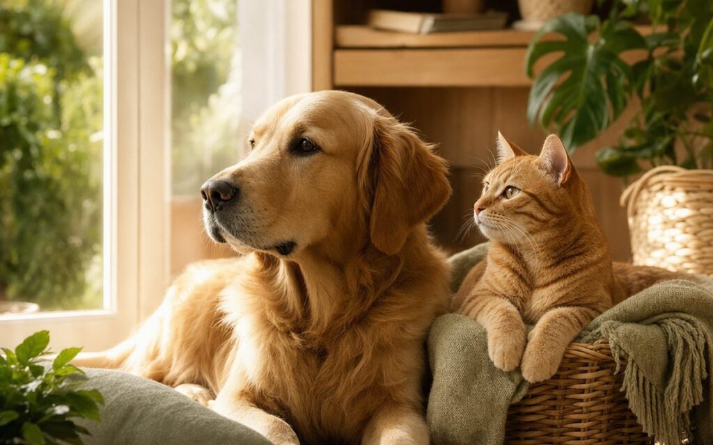 Un chien et un chat au coin de la fenetre
